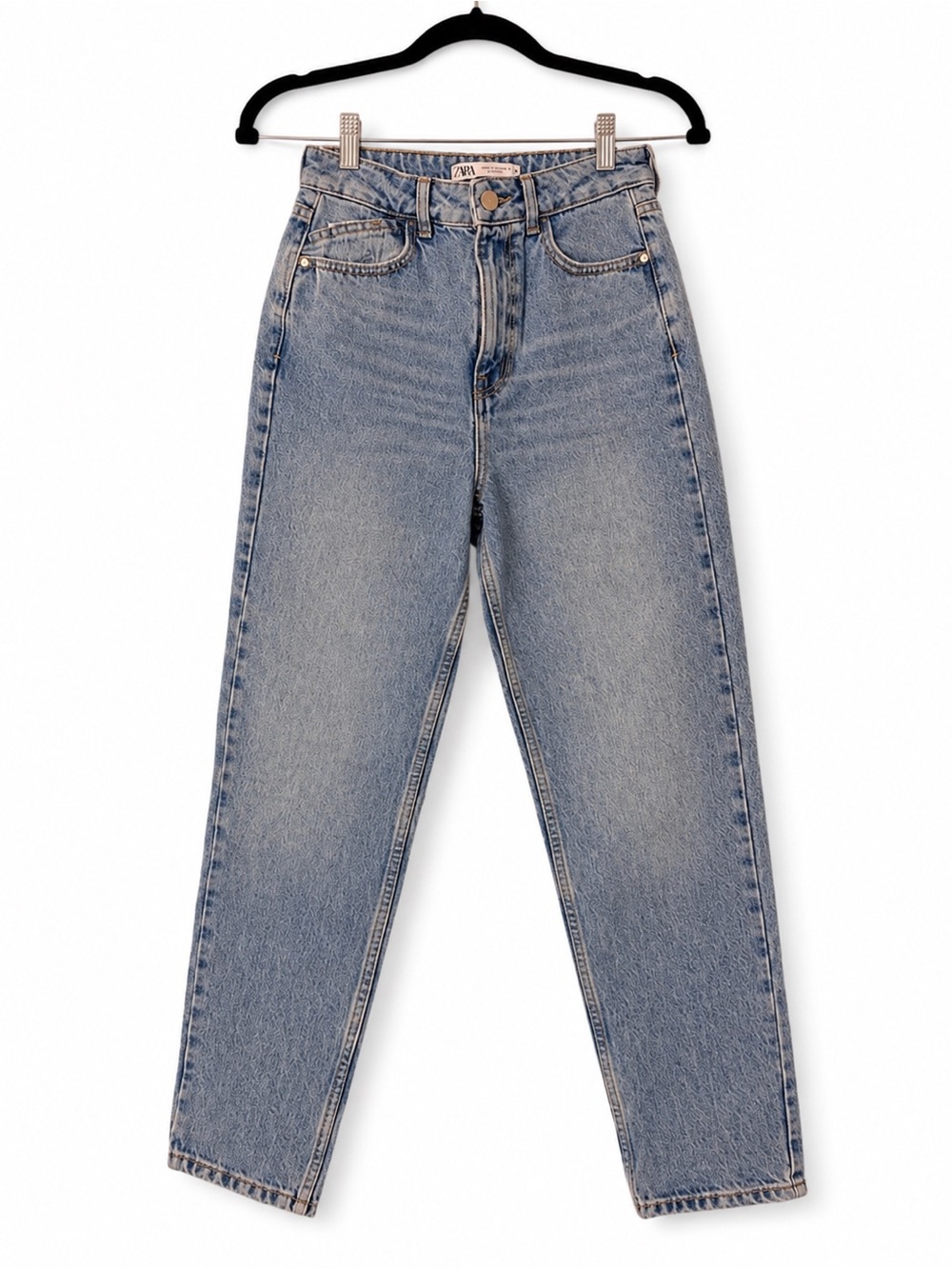 Zara High Rise Mom Jeans Light Wash Straight Leg Size 2